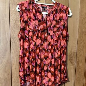 Ava & Grace Pink and Red Abstract Sleeveless Button-Front Camisole